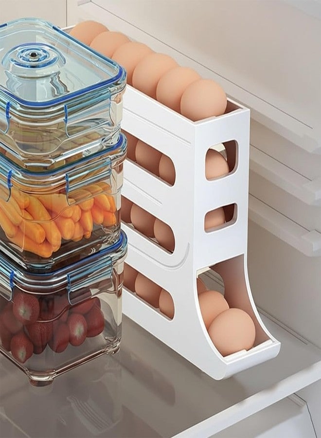 XML 30 Eggs Tray Storage Box Baskets Holder Dispenser Refrigerator Space-saving Stackable Plastic Automatic Roller Organizer Storage Containers For Kitchen Tools Items (Pack of 1) - Image 2